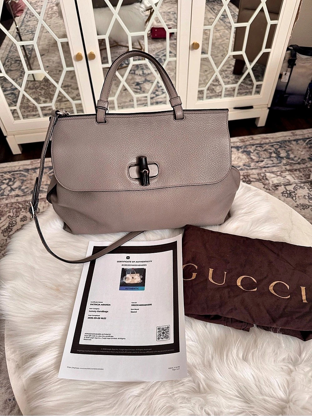 Gucci Bamboo Large Daily Top Handle Bag Gray with Crossbody/Shoulder strap